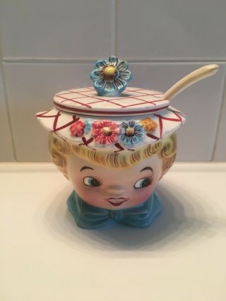 Vintage Lefton Dainty Miss Jam Jar With Spoon Esd 6823 Made In Japan