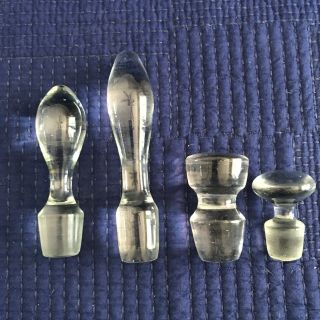 4 Vintage Crystal Clear Glass Heavy Decanter Or Perfume Bottle Stoppers Toppers