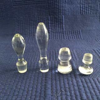 4 Vintage Crystal Clear GLASS Heavy Decanter or Perfume Bottle Stoppers Toppers 2