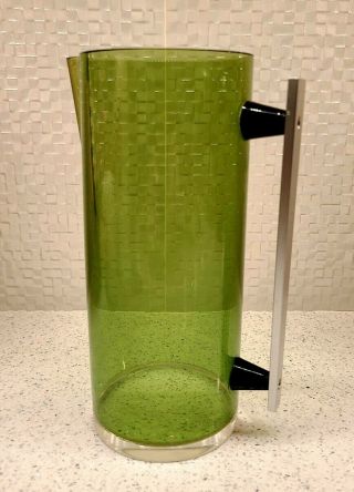 Vintage Mid Century Modern Lucite Acrylic Pitcher With Aluminum Handle