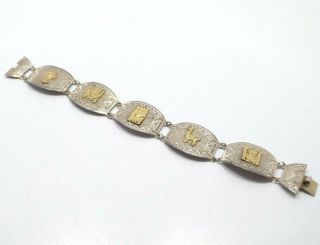 Vintage Sterling Silver 18k Gold Peru Inca Panel Link Story Bracelet,  13.  1g