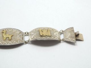 Vintage Sterling Silver 18K Gold Peru Inca Panel Link Story Bracelet,  13.  1g 5