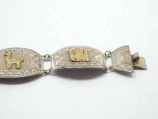 Vintage Sterling Silver 18K Gold Peru Inca Panel Link Story Bracelet,  13.  1g 6
