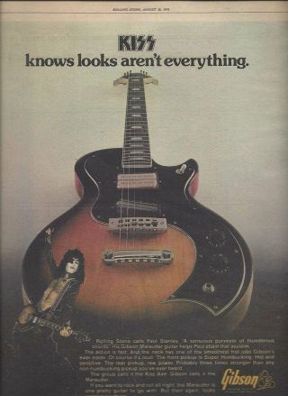 Paul Stanley Of Kiss For Gibson Marauder Guitars 1976 Vintage Print Ad