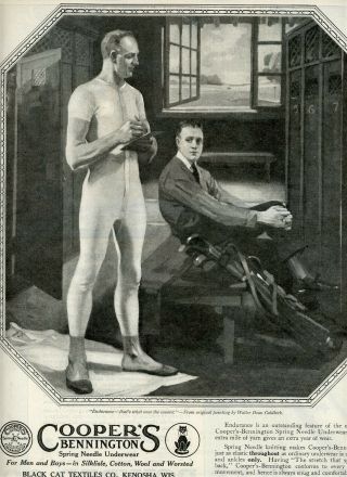 1919 Vintage Gay Interest Ad.  Mens Underwear.  Two Men In Lockeroom Country Club
