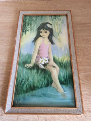 Little Girl By River Retro Framed Print By Audrey