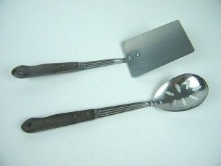 Vintage Imperial Stainless Veri - Sharp Spatula & Slotted Spoon Wooden Handle Euc