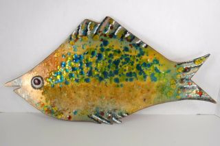 California Cloisonné Enameled On Copper Wall Art Fish 17.  25 " Mid Century 1950 
