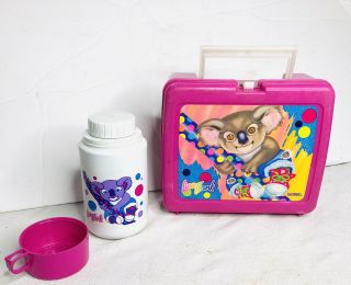 Lisa Frank Koala Bear Plastic Thermos Vintage Lunch Box Hot Pink Usa 80 