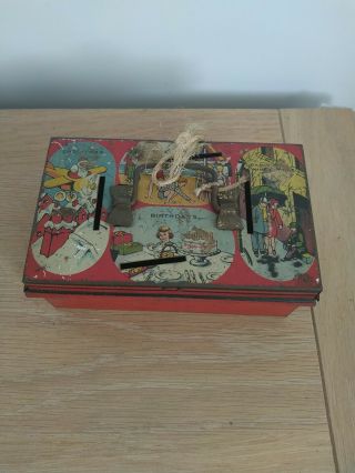 Vintage Burnett 4 Slot Tin Money Box With Key C1930s