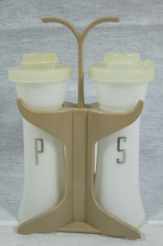 Vintage Tupperware 4.  5 " Salt And Pepper Shakers White With Stand