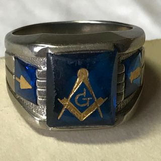 Vintage 10k Gold Masonic Ring Blue Stone Size 8 1/2 Freemason