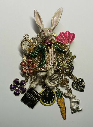 Vintage Kirks Folly White Rabbit Alice In Wonderland Pin Brooch Pendant Signed