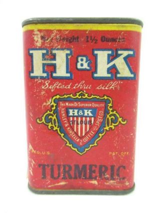 Vintage H & K Turmeric Spice Tin Empty Red Small Decoration