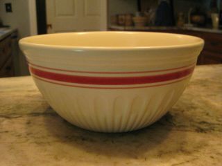 Heirloom Pottery Bowl At Home America Cream Red Ribbed Vtg Stripe Pressed