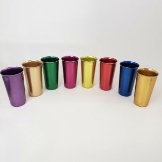Norben Ware Set 8 Cups Vintage Mid - Century Retro Anodized Aluminum Multi Colored