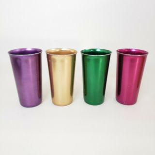 Norben Ware Set 8 Cups Vintage Mid - century Retro Anodized Aluminum Multi Colored 3