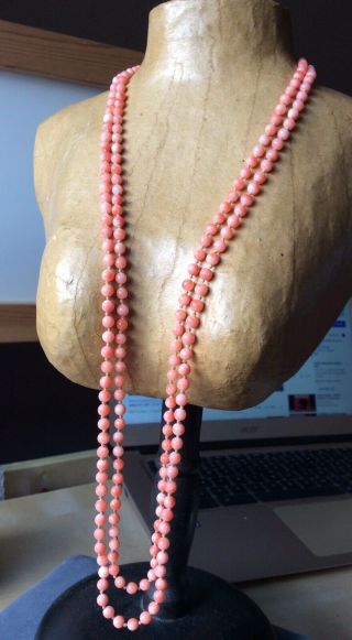 Vintage Double Strand Angel Skin Coral Necklace Gold Clasp