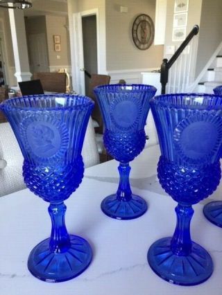 Vintage AVON Fostoria Cobalt Blue Glass Goblet George & Martha Washington Set 2