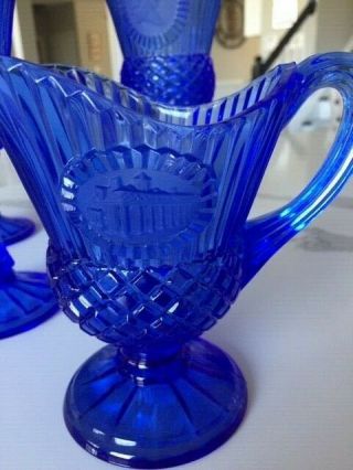 Vintage AVON Fostoria Cobalt Blue Glass Goblet George & Martha Washington Set 3