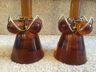 Vintage Honey Amber Lucite Grape Candle Holders & Candles Mid Century 2