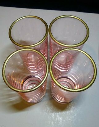 L@@k Set Of 4 Pink Optic Shot Glasses With Gold Rim Pink Glass Vintage?