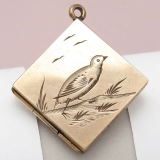 Antique Victorian Rose Gold Filled Gf Plover Bird Hand Etched Locket Pendant