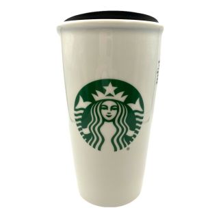 Starbucks White Mermaid Logo Ceramic Coffee Tumbler Travel Cup 12 Fl Oz