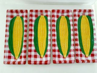 Vintage Corn On The Cob Serving Trays Platters Dishes Plastic Set Of 4