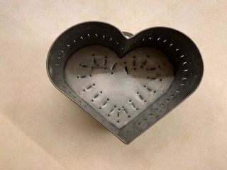 Vintage Punched Tin Heart Shaped Cheese Mold.  Probably,  Lancaster Cty.
