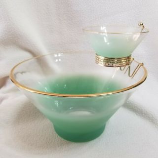Vintage Mid Century Modern Chip & Dip Set Green Frosted Fade Glass Blendo