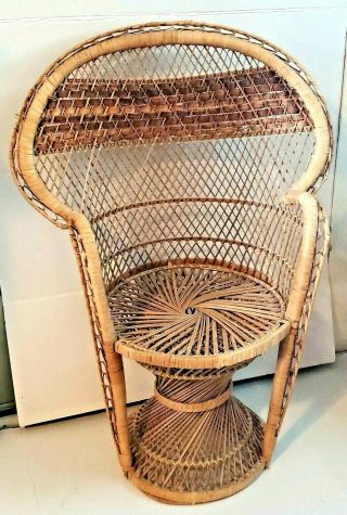Vintage Childs Wicker Peacock Rattan Chair Fan Back Rare Size 30 " Addams Family