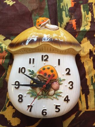 Vintage 1978 Ceramic Merry Mushroom Wall Clock Sears Roebuck And Co.  Japan