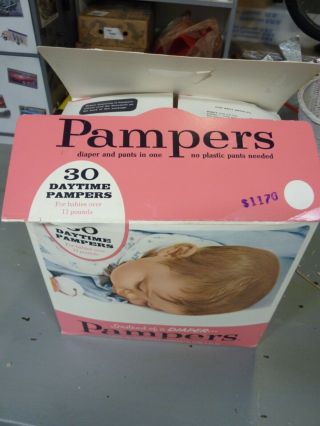 Vintage 60’s Opened Box Pampers Disposable Baby Diapers 11 Lbs And Up - Other