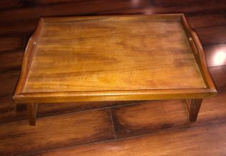 Vintage Dolphin Teak Wood Folding Bed Service Table Tray With Handle Holes