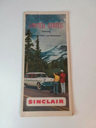 Vintage Sinclair Folding Map United States Featuring National Parks And.