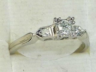 14k White Gold Diamond -.  19 Tcw Band Fine Vintage Engagement Ring - Size 6