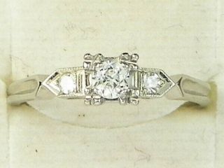14k White Gold Diamond -.  19 tcw Band Fine Vintage Engagement Ring - Size 6 2