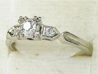14k White Gold Diamond -.  19 tcw Band Fine Vintage Engagement Ring - Size 6 3