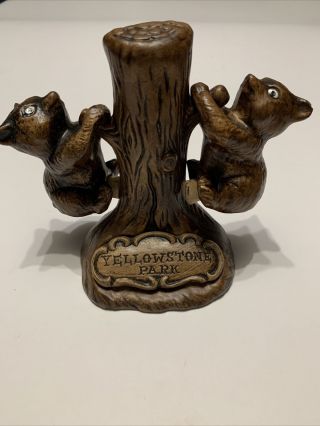 Treasure Craft Vntg Yellowstone Park Bear Cubs Salt And Pepper Shaker With Corks