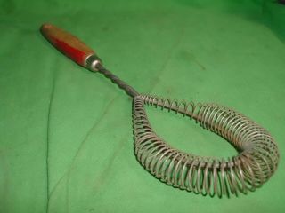 Vintage Coil Wire Whisk Mixer Blender Kitchen Tool,  Wooden Handle