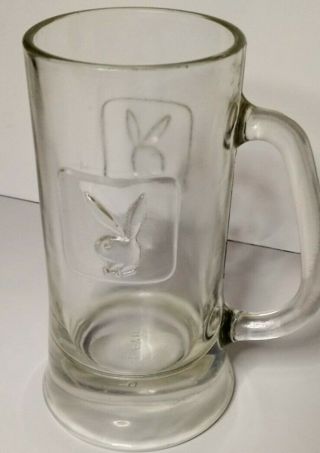 Vintage Clear Glass Playboy Club Beer Mug Stein Raised Bunny Logo On Both Sides