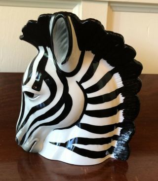 Mid Century Modern Fitz And Floyd Ceramic Zebra Head Vase / Planter Japan