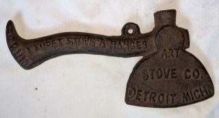 Vintage Hatchet Detroit Stove Cast Iron Ax Of All Nations W/ Lid Lifter & Hammer