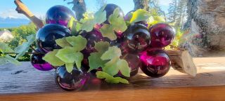 Vintage Lucite Grape Cluster Deep Purple With Greenery Big 13 In