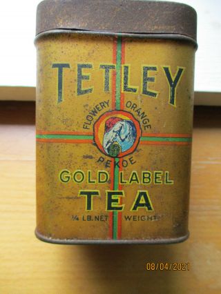 Vintage Tetley’s Tea,  Tin India & Ceylon,  Gold Label Tea Tin,  Orange Pekoe.