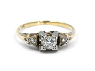 Antique Art Deco Diamond Engagement Band Ring 14k Yellow Gold 18k Prong Size 5.  5