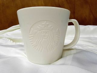 Starbucks Coffee Tea Mug White Embossed Logo 2015 12 Oz Matte Ceramic