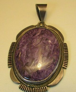 Native American Purple Charoite & Sterling Silver Pendant By Navajo Roie Jaque