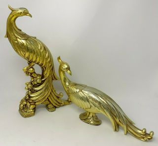 Set Of 13” Gold Syroco Pheasant / Peacock Bird Figurines Mid Century Modern Usa